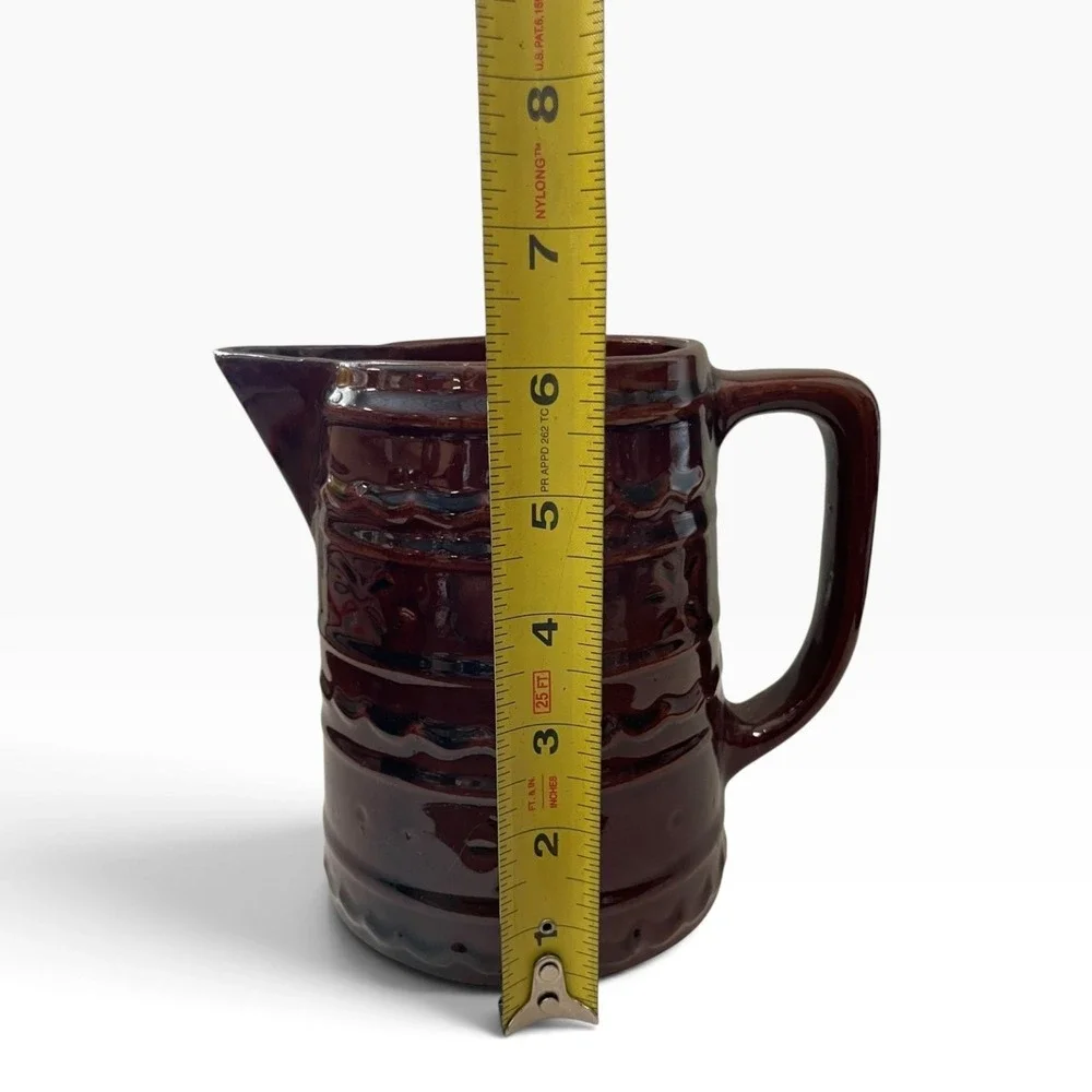 Vintage Marcrest Brown Glazed Stoneware Pitcher Jug Embossed Pattern 6